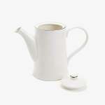 Elegant White Ceramic Coffee Pot with Silver Rim