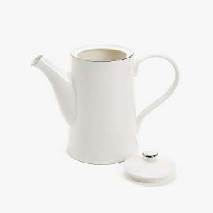 Elegant White Ceramic Coffee Pot with Silver Rim