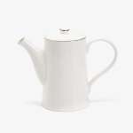 Elegant White Porcelain Coffee Pot / Teapot with Silver Trim