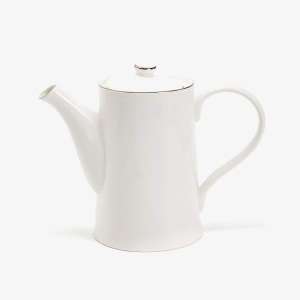 Elegant White Porcelain Coffee Pot / Teapot with Silver Trim