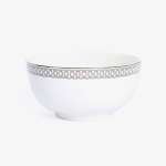 Elegant Porcelain Bowl with Geometric Silver Rim